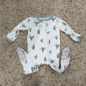 Kyte BABY White Footed One-Piece with Green Botanical Trim